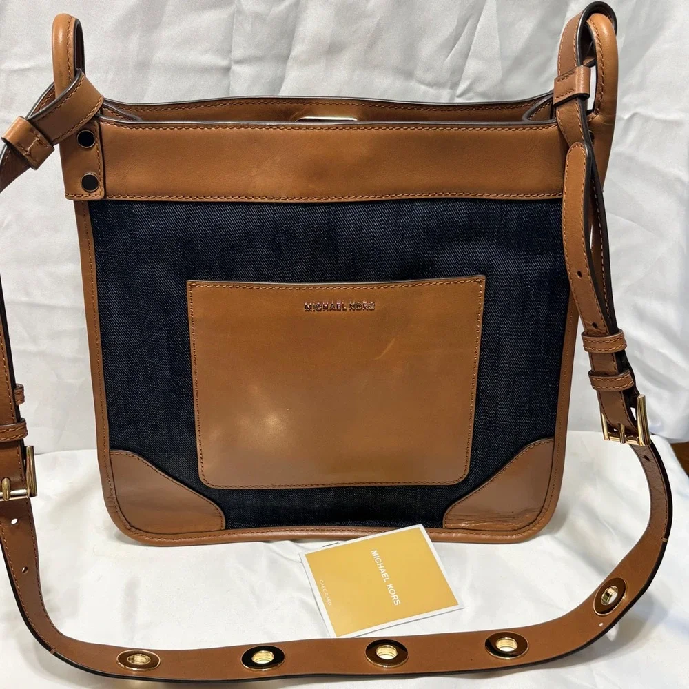 Michael Kors Sullivan Messenger Women L Dark Denim Leather Crossbody